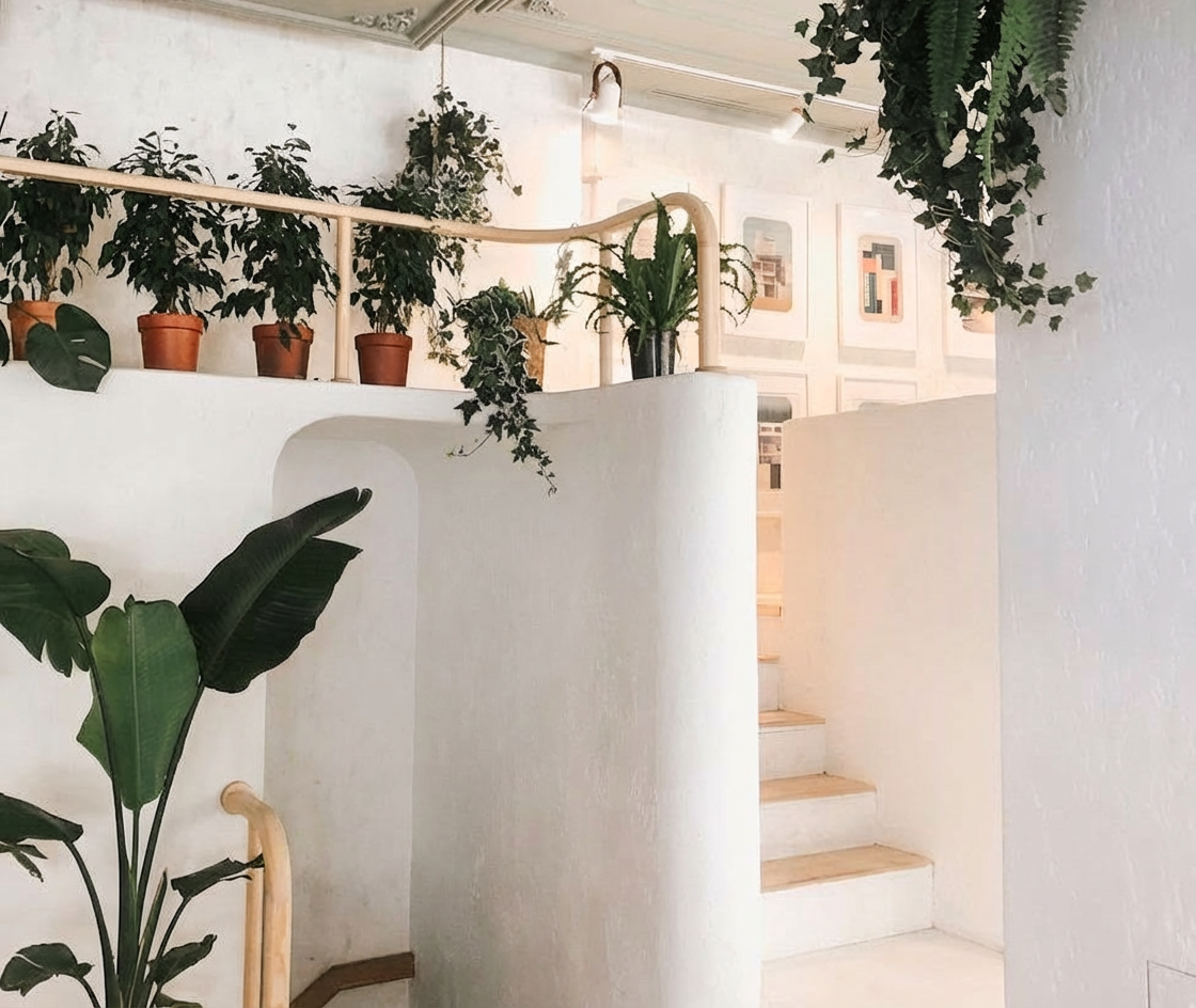 green potted plant on white concrete wall